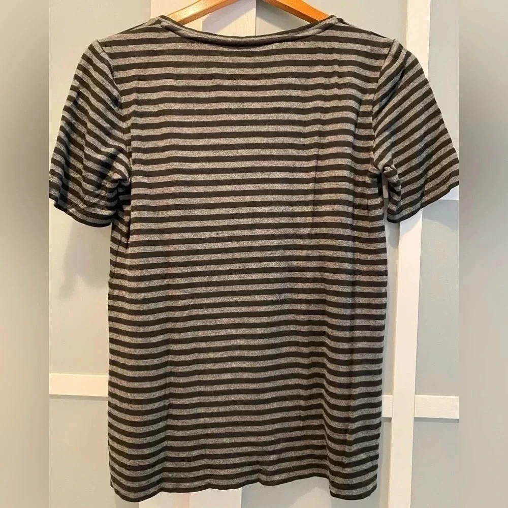 Lafayette 148 Scoop Neck BLACK/DARK GRAY Striped Modern Luxury T-shirt Small EUC - Picture 5 of 8